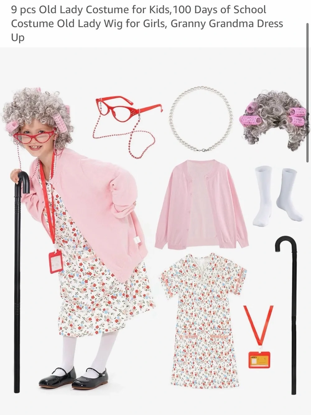 Granny / Grandma  100th Day of School Halloween Dress Up Costume - age 3-5 small